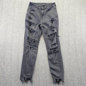 American Eagle Jeans Womens Size 2 Black Shredded Mom Jeans Stretch